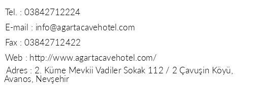 Agarta Cave Hotel telefon numaralar, faks, e-mail, posta adresi ve iletiim bilgileri
